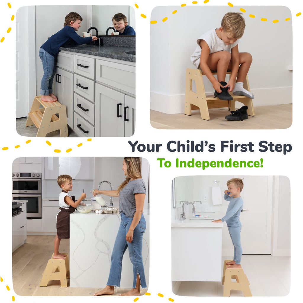 2-Step Wooden Stool for Toddlers(Step Stool for Children Ages 2+)